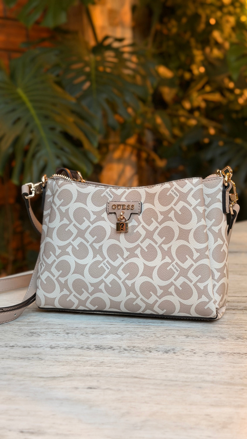 SHOULDER BAG GUESS MONOGRAM BEIGE