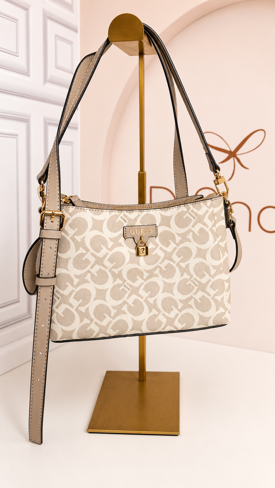 SHOULDER BAG GUESS MONOGRAM BEIGE